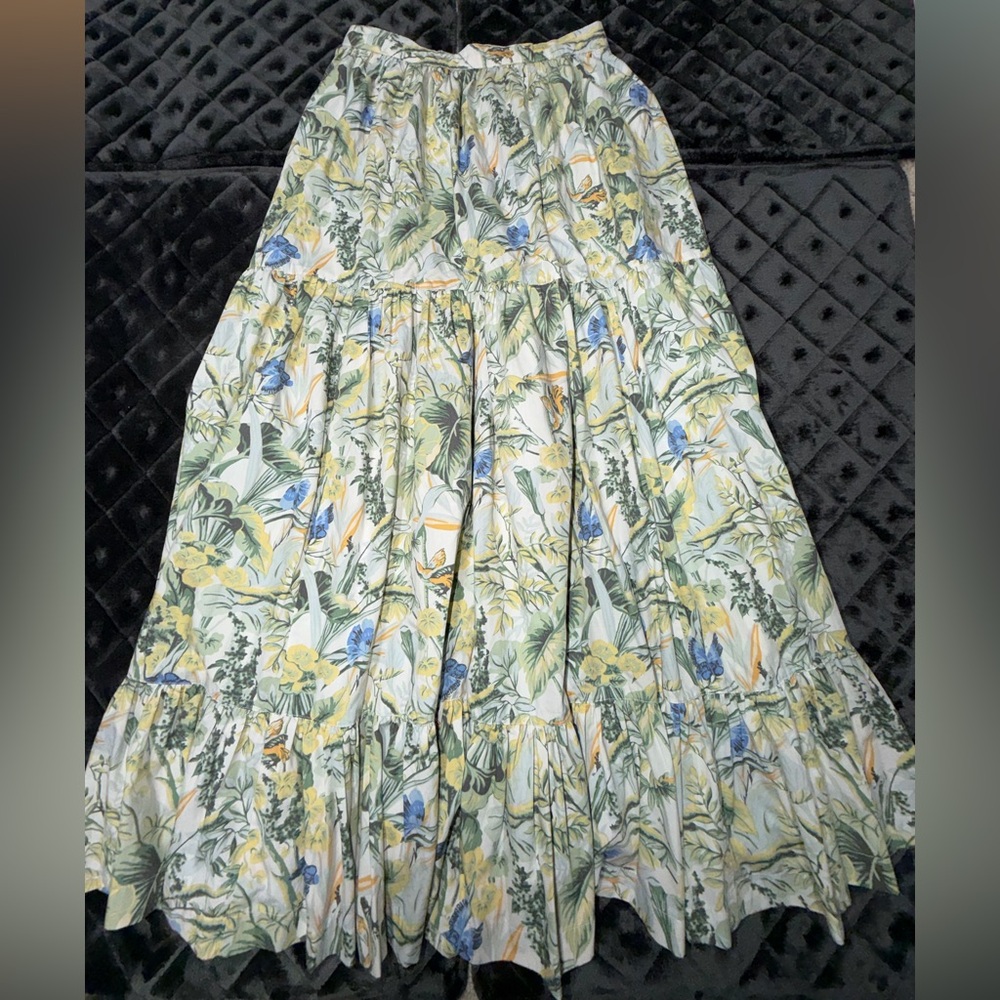 Abercrombie & Fitch Floral Tiered Maxi Skirt in Yellow, Blue & Green